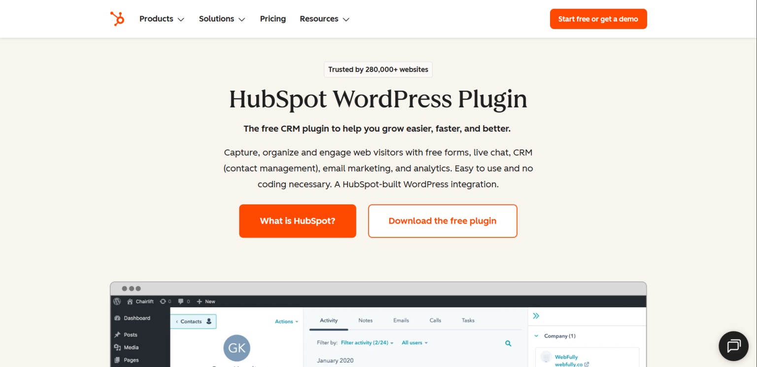 HubSpot for WordPress простой