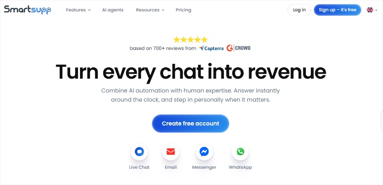 Smartsupp с опциями чата